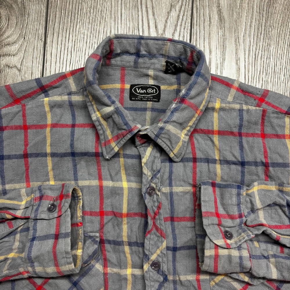 Vintage Van Court Button Down Up Shirt Large Grey Rare 1970s Flannel‎